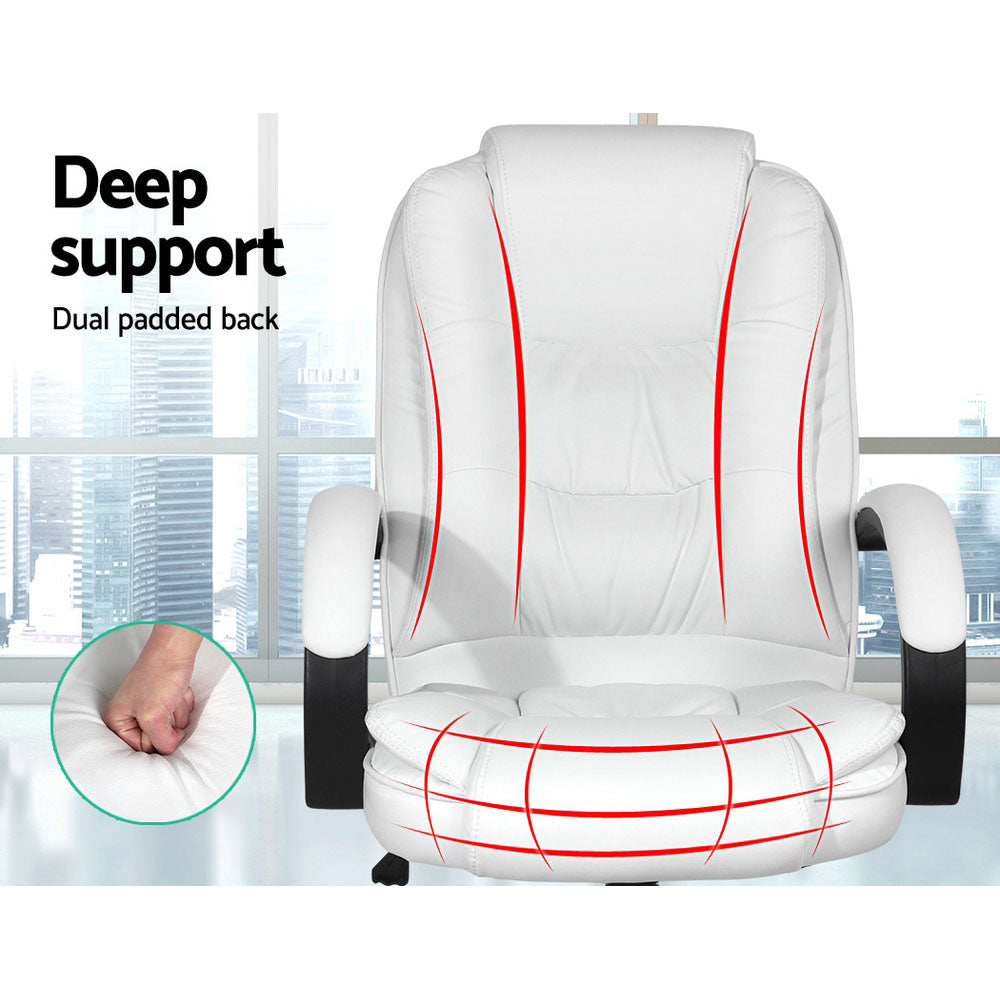 Executive Office Chair Leather Tilt White Double Stiching