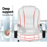 Executive Office Chair Leather Tilt White Double Stiching