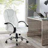 Executive Office Chair Leather Tilt White Double Stiching