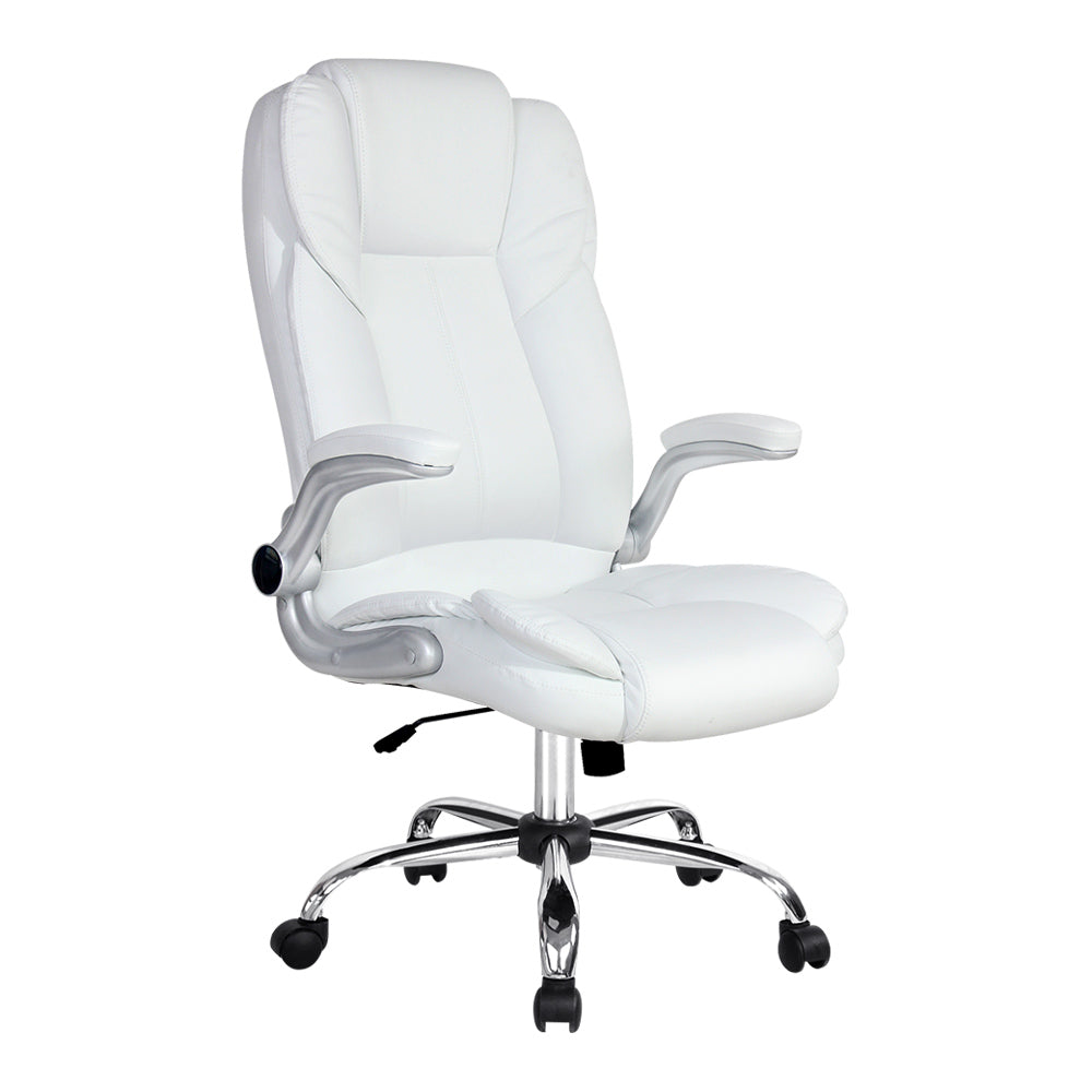 Executive Office Chair Leather Double Stitching Tilt White