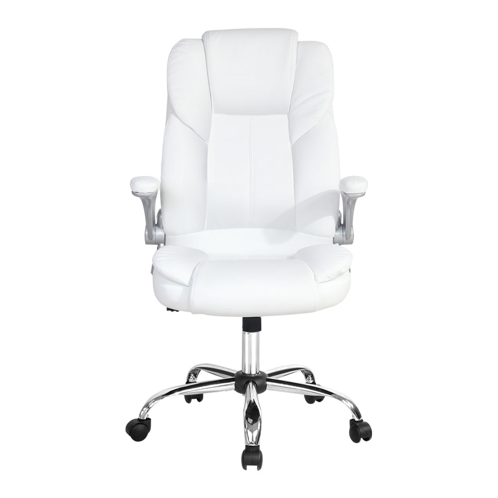 Executive Office Chair Leather Double Stitching Tilt White