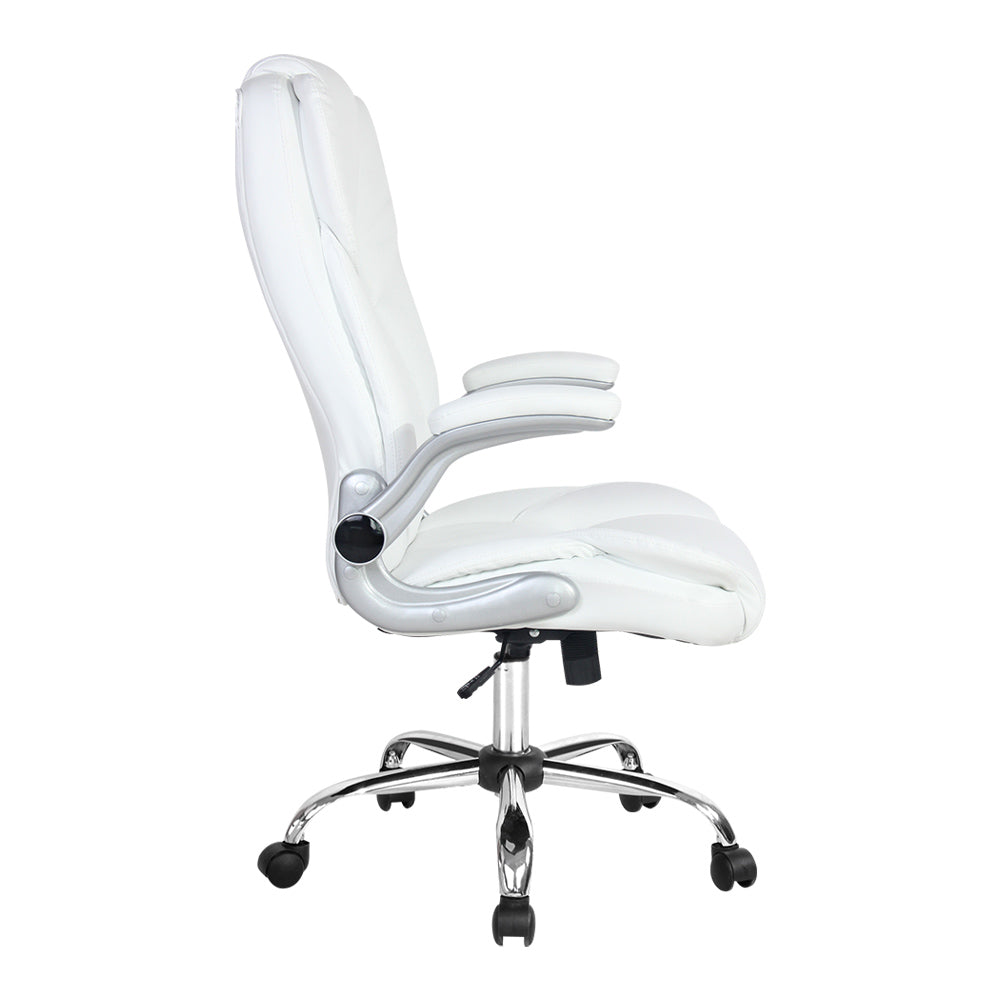 Executive Office Chair Leather Double Stitching Tilt White