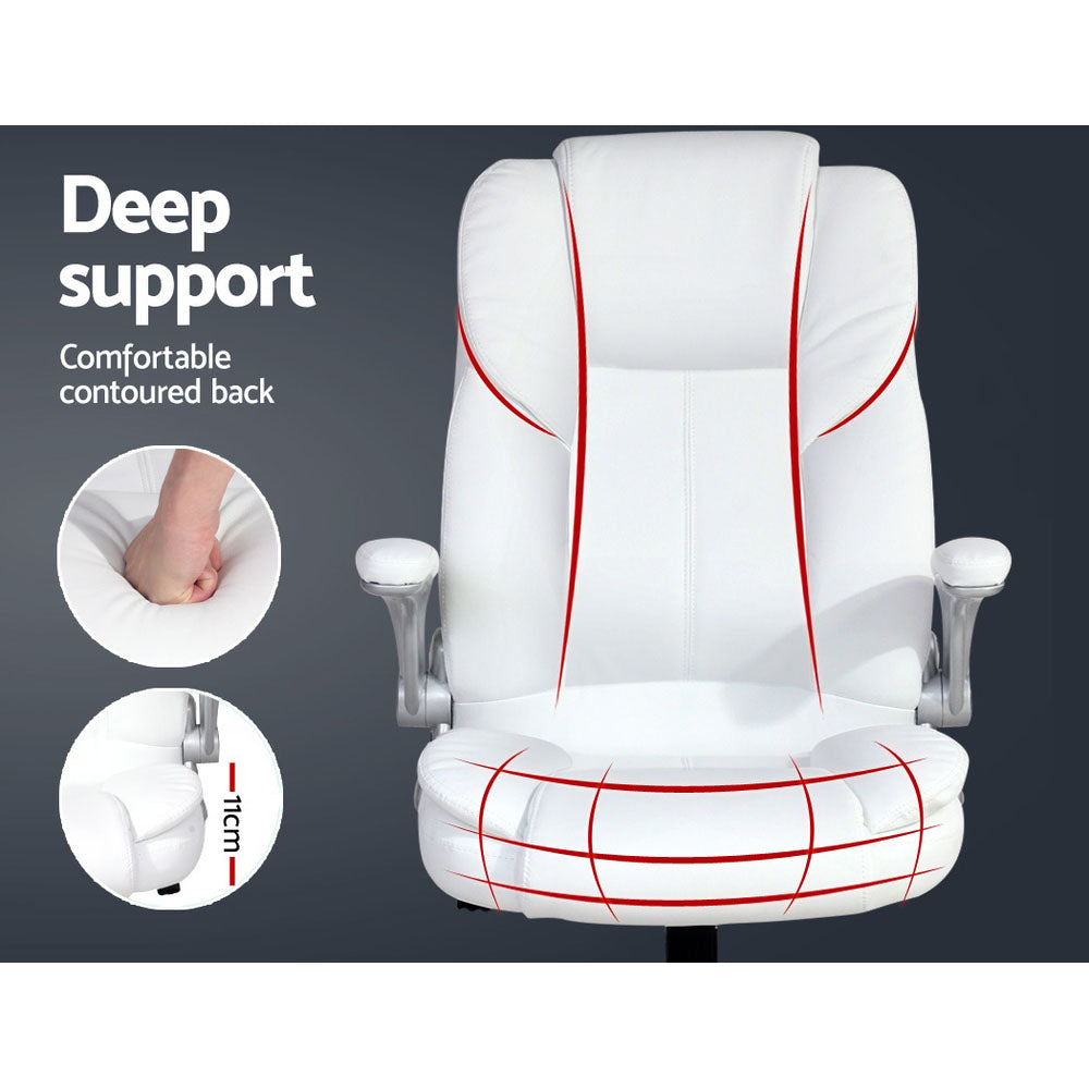 Executive Office Chair Leather Double Stitching Tilt White