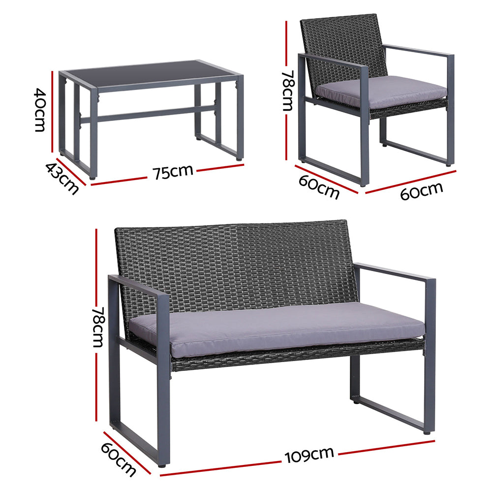Ember 4pcs Outdoor Lounge Setting Sofa Set Garden Patio Table Chairs