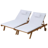 Gardeon 2x Sun Lounge Wooden Lounger Outdoor Furniture Day Bed Wheel Patio White