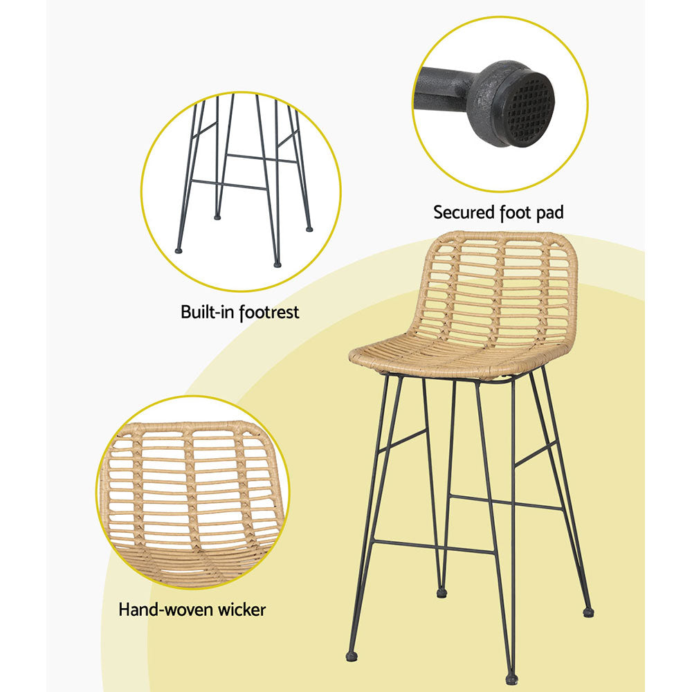 Gardeon 2 Piece Outdoor Bar Stools Wicker Dining Rattan Chair