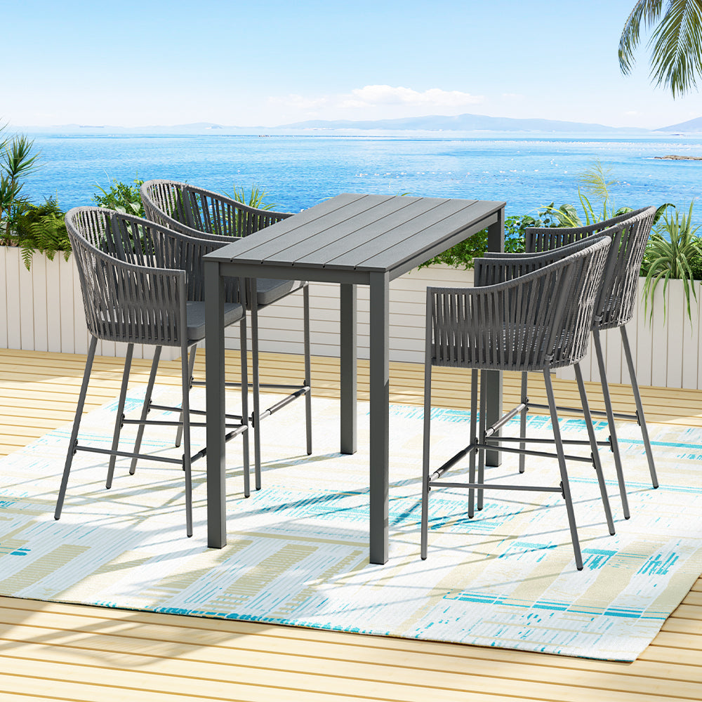 Ember 5-Piece Outdoor Bar Set Dining Table Rope Chair Patio Bistro Set