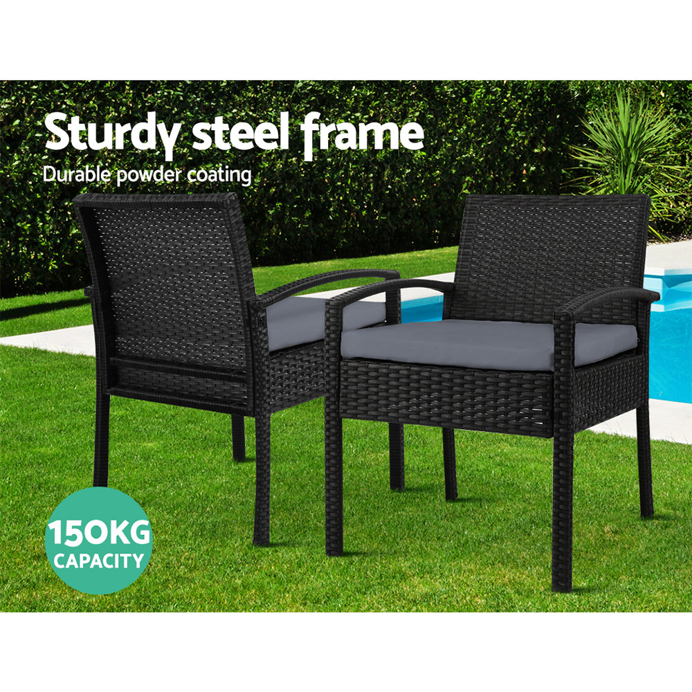 Gardeon 3PC Bistro Set Outdoor Furniture Rattan Table Chairs Cushion Patio Garden Felix