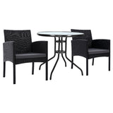 Gardeon 3PC Bistro Set Outdoor Furniture Rattan Table Chairs Cushion Patio Garden Ezra