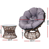 Gardeon Outdoor Lounge Setting Papasan Chair Wicker Table Garden Furniture Brown