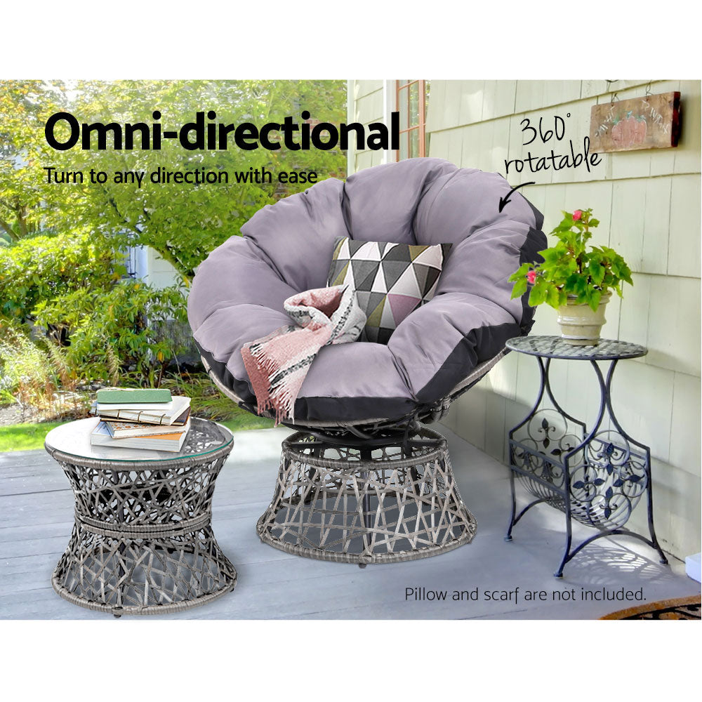 Gardeon Outdoor Lounge Setting Furniture Wicker Papasan Chairs Table Patio Grey