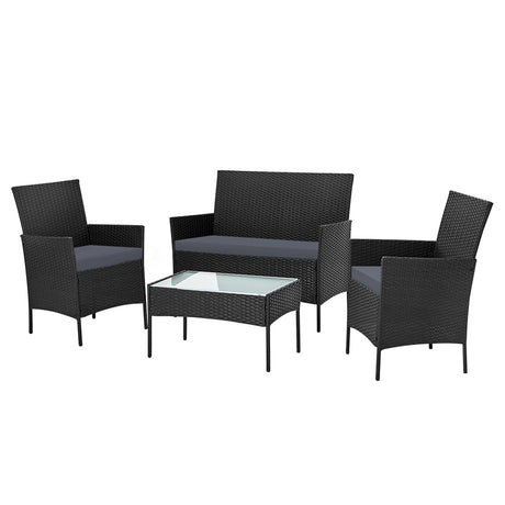 Gardeon 4 Piece Outdoor Lounge Setting Patio Furniture Sofa Set Black