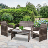 Gardeon 4 PCS Outdoor Lounge Setting Wicker Sofa Set Garden Furniture Grey