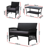 Gardeon 4PCS Outdoor Lounge Setting Sofa Set Patio Wicker Furniture Black