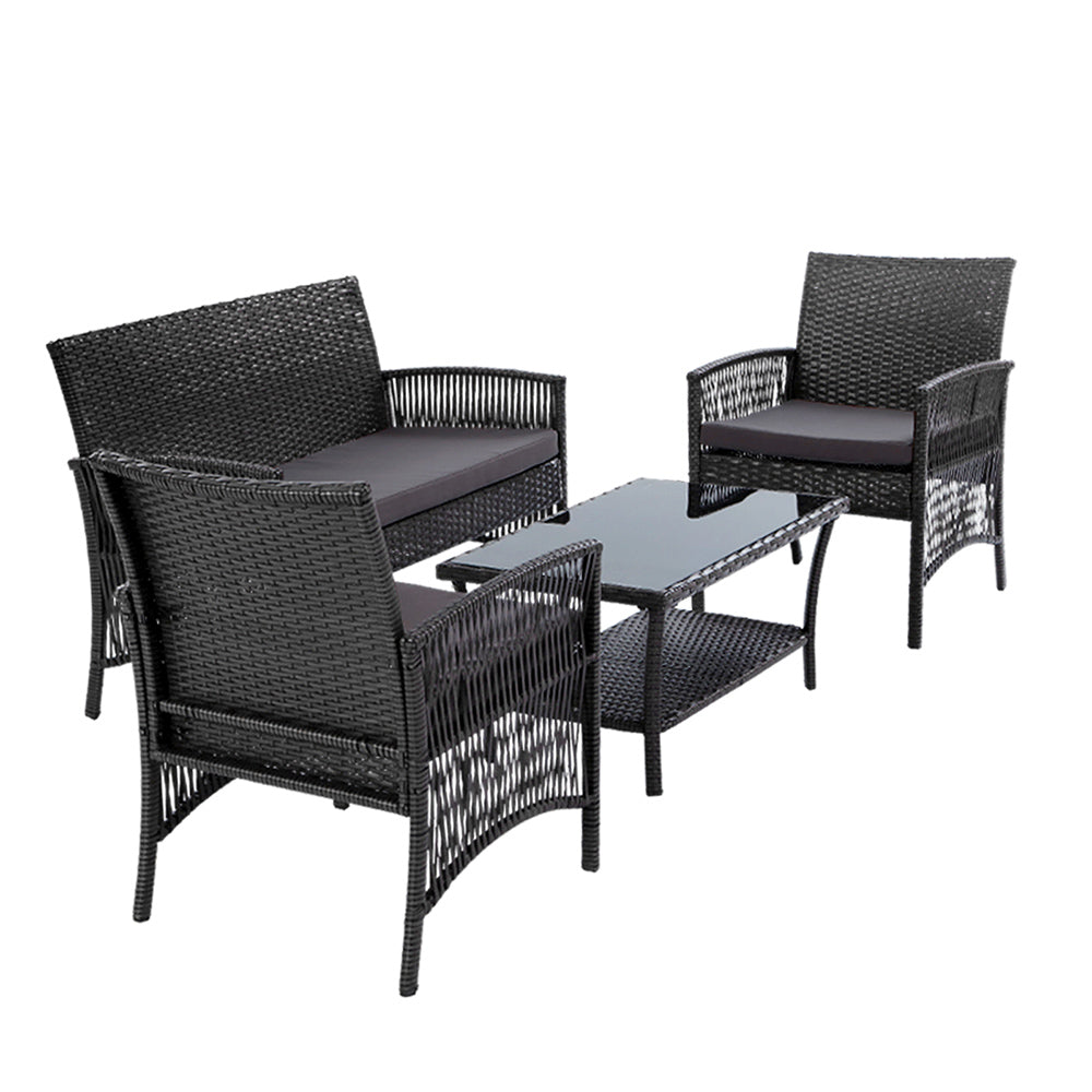 Gardeon 4PCS Outdoor Lounge Setting Sofa Set Patio Wicker Furniture Grey