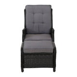 Gardeon Sun lounge Wicker Lounger Outdoor Furniture Patio Adjustable Black