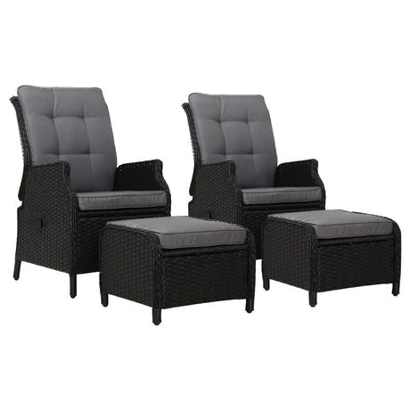 Gardeon 2PC Sun lounge Wicker Outdoor Furniture Adjustable Black