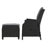 Gardeon 2PC Sun lounge Wicker Outdoor Furniture Adjustable Black