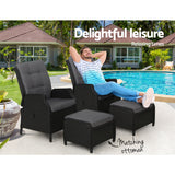 Gardeon 2PC Sun lounge Wicker Outdoor Furniture Adjustable Black