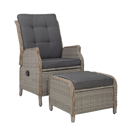 Gardeon Sun lounge Wicker Lounger Outdoor Furniture Patio Adjustable Grey