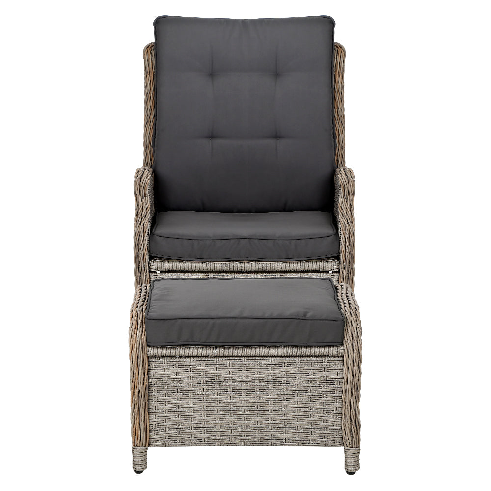 Gardeon Sun lounge Wicker Lounger Outdoor Furniture Patio Adjustable Grey