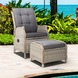 Gardeon Sun lounge Wicker Lounger Outdoor Furniture Patio Adjustable Grey