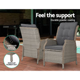 Gardeon Sun lounge Wicker Lounger Outdoor Furniture Patio Adjustable Grey