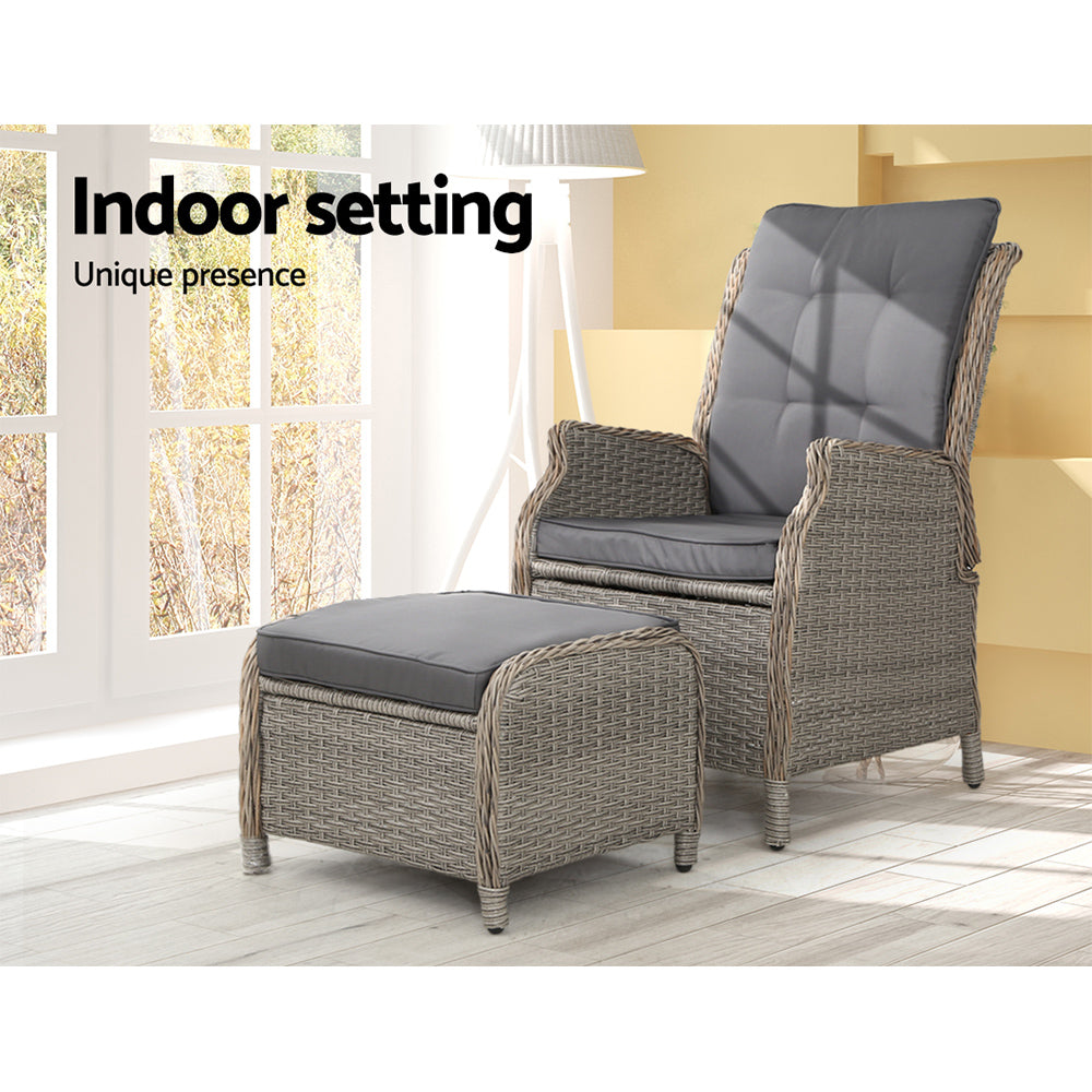 Gardeon Sun lounge Wicker Lounger Outdoor Furniture Patio Adjustable Grey