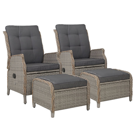 Gardeon 2PC Sun lounge Wicker Lounger Outdoor Furniture Adjustable Grey