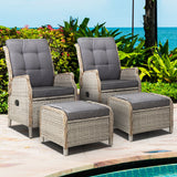 Gardeon 2PC Sun lounge Wicker Lounger Outdoor Furniture Adjustable Grey