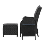 Gardeon Sun lounge Wicker Outdoor Furniture 5PC Table + Adjustable Black