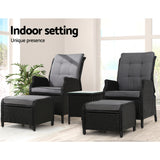 Gardeon Sun lounge Wicker Outdoor Furniture 5PC Table + Adjustable Black