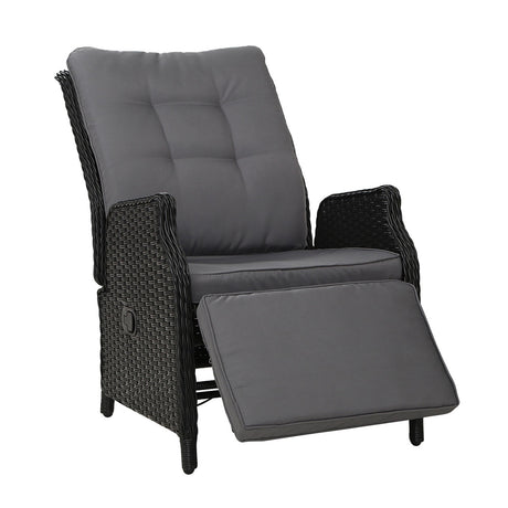 Gardeon Sun lounge Wicker Lounger Outdoor Furniture Patio Adjustable Black