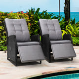 Gardeon 2PC Sun lounge Wicker Lounger Outdoor Furniture Adjustable Black