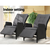 Gardeon 2PC Sun lounge Wicker Lounger Outdoor Furniture Adjustable Black