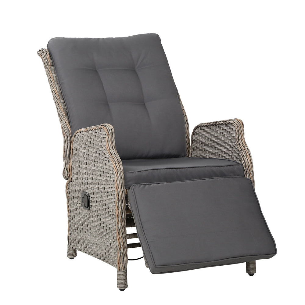 Gardeon Sun lounge Wicker Lounger Outdoor Furniture Patio Adjustable Grey