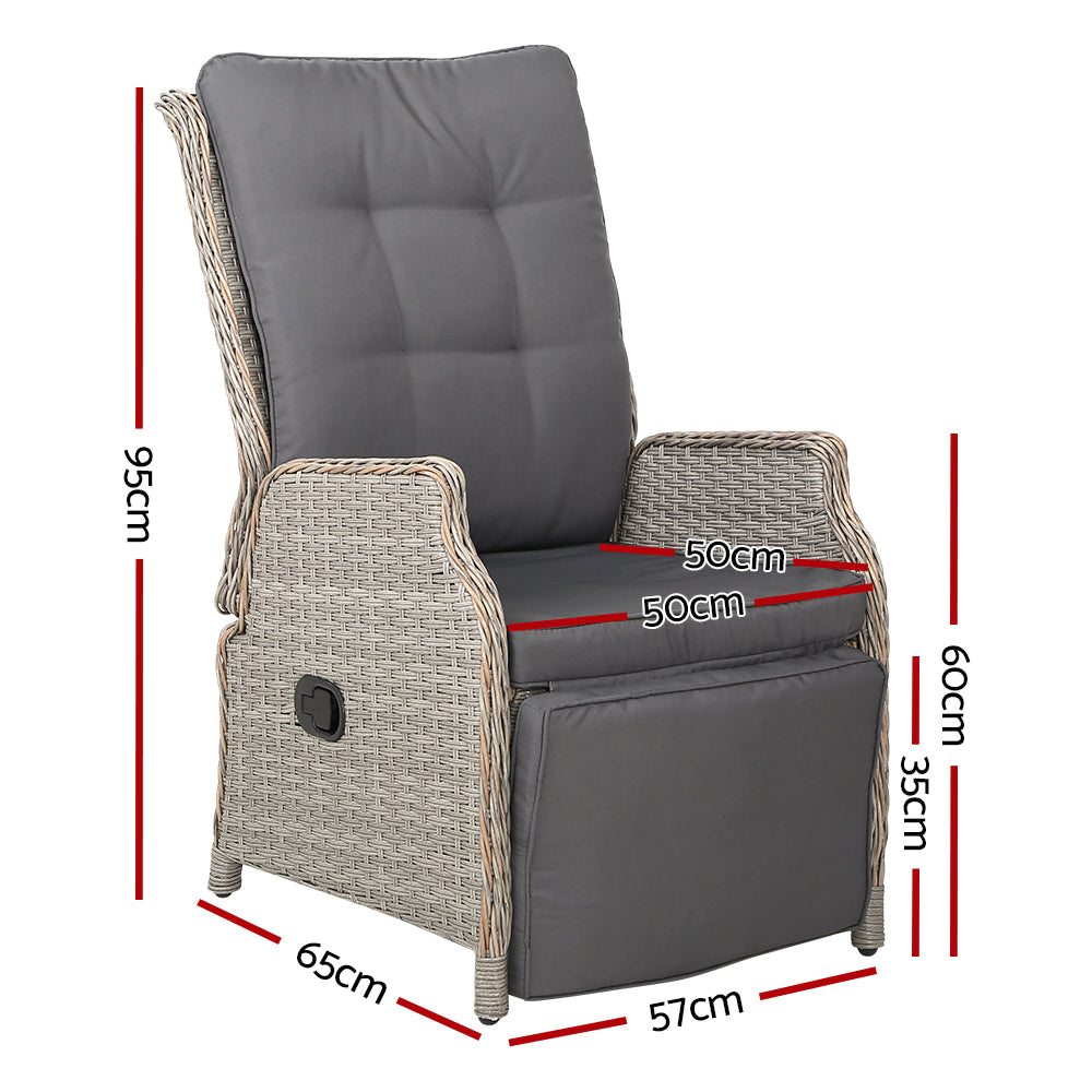 Gardeon Sun lounge Wicker Lounger Outdoor Furniture Patio Adjustable Grey