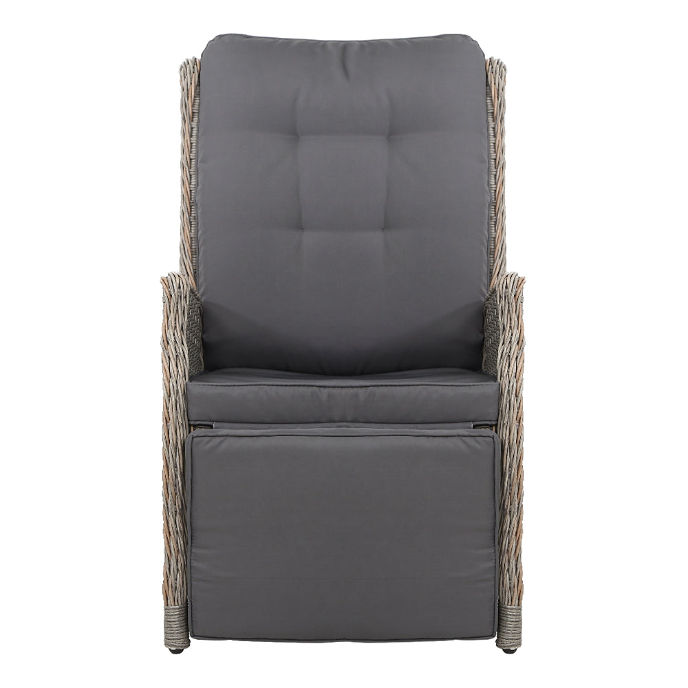 Gardeon Sun lounge Wicker Lounger Outdoor Furniture Patio Adjustable Grey