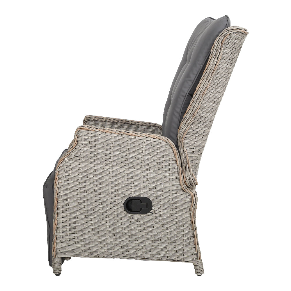 Gardeon Sun lounge Wicker Lounger Outdoor Furniture Patio Adjustable Grey