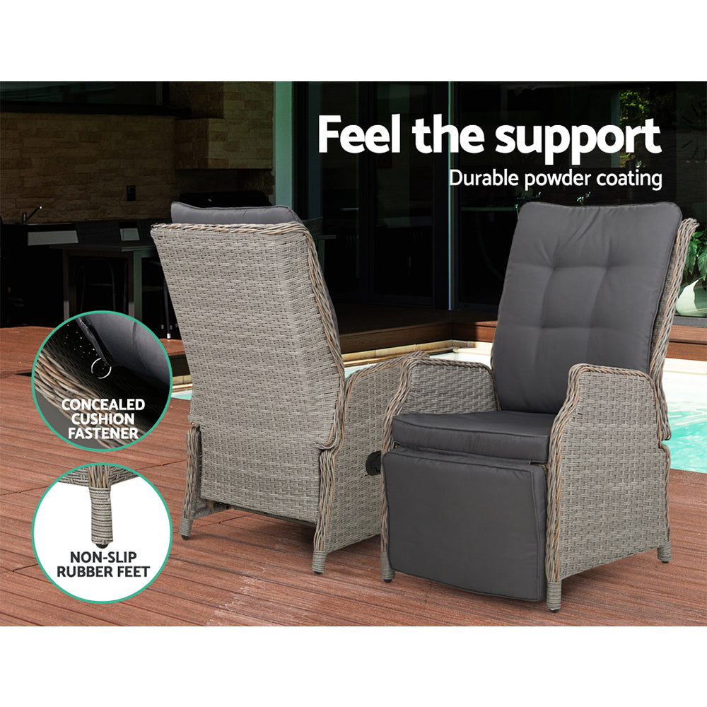 Gardeon Sun lounge Wicker Lounger Outdoor Furniture Patio Adjustable Grey