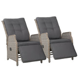 Gardeon 2PC Sun lounge Wicker Lounger Outdoor Furniture Adjustable Grey