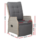 Gardeon 2PC Sun lounge Wicker Lounger Outdoor Furniture Adjustable Grey