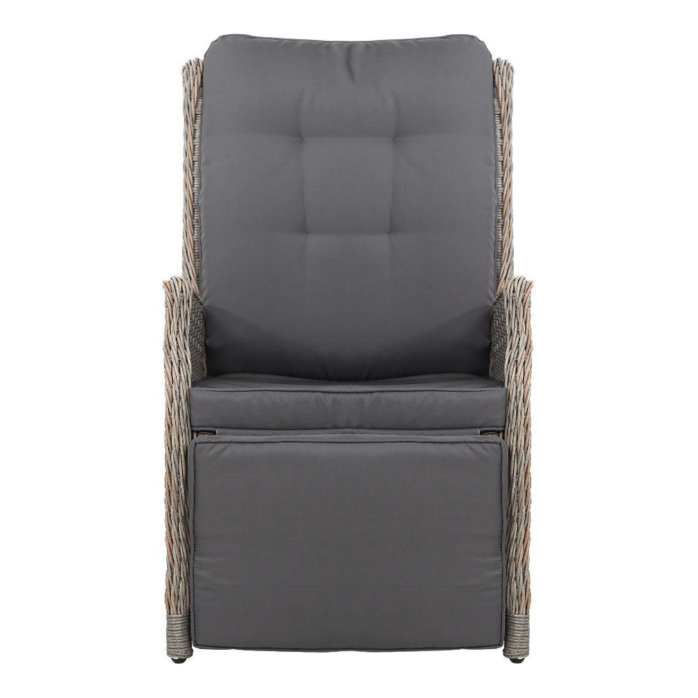 Gardeon 2PC Sun lounge Wicker Lounger Outdoor Furniture Adjustable Grey