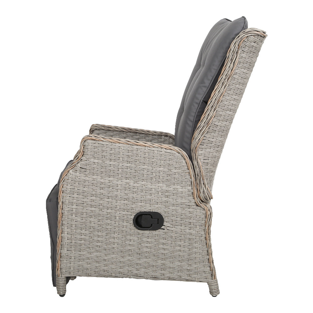 Gardeon 2PC Sun lounge Wicker Lounger Outdoor Furniture Adjustable Grey