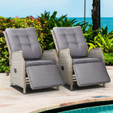 Gardeon 2PC Sun lounge Wicker Lounger Outdoor Furniture Adjustable Grey