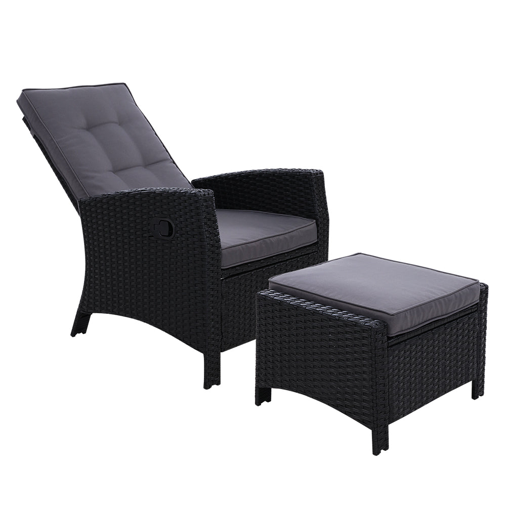 Gardeon Sun lounge Wicker Lounger Outdoor Patio Furniture Adjustable Black