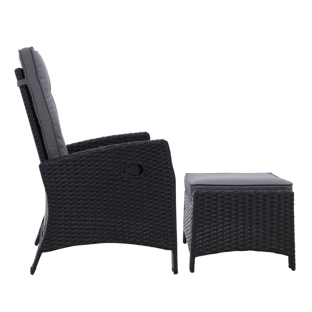 Gardeon Sun lounge Wicker Lounger Outdoor Patio Furniture Adjustable Black