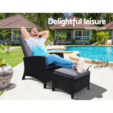 Gardeon Sun lounge Wicker Lounger Outdoor Patio Furniture Adjustable Black