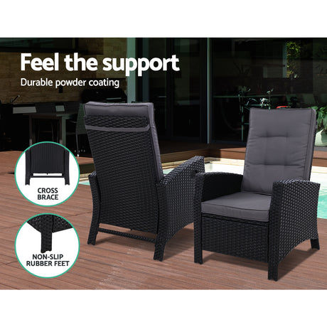 Gardeon Sun lounge Wicker Lounger Outdoor Patio Furniture Adjustable Black