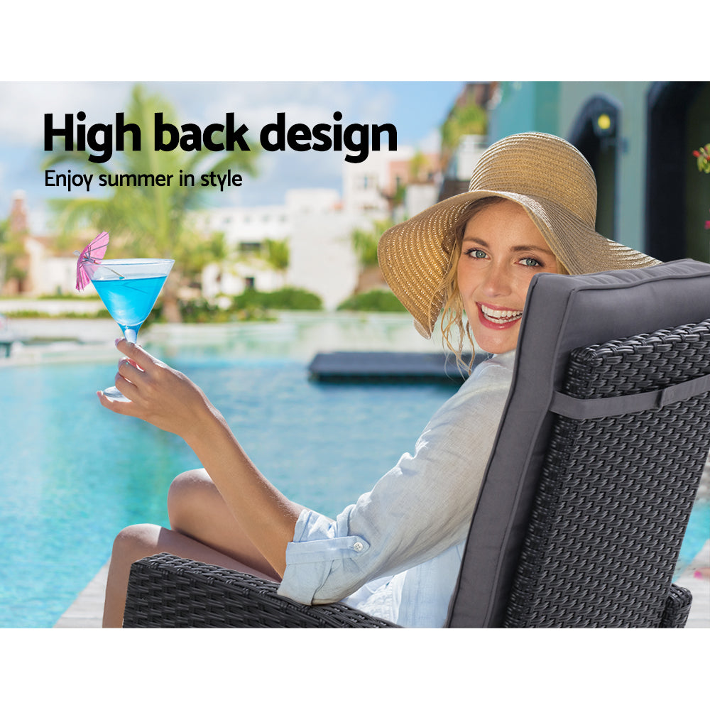 Gardeon Sun lounge Wicker Lounger Outdoor Patio Furniture Adjustable Black